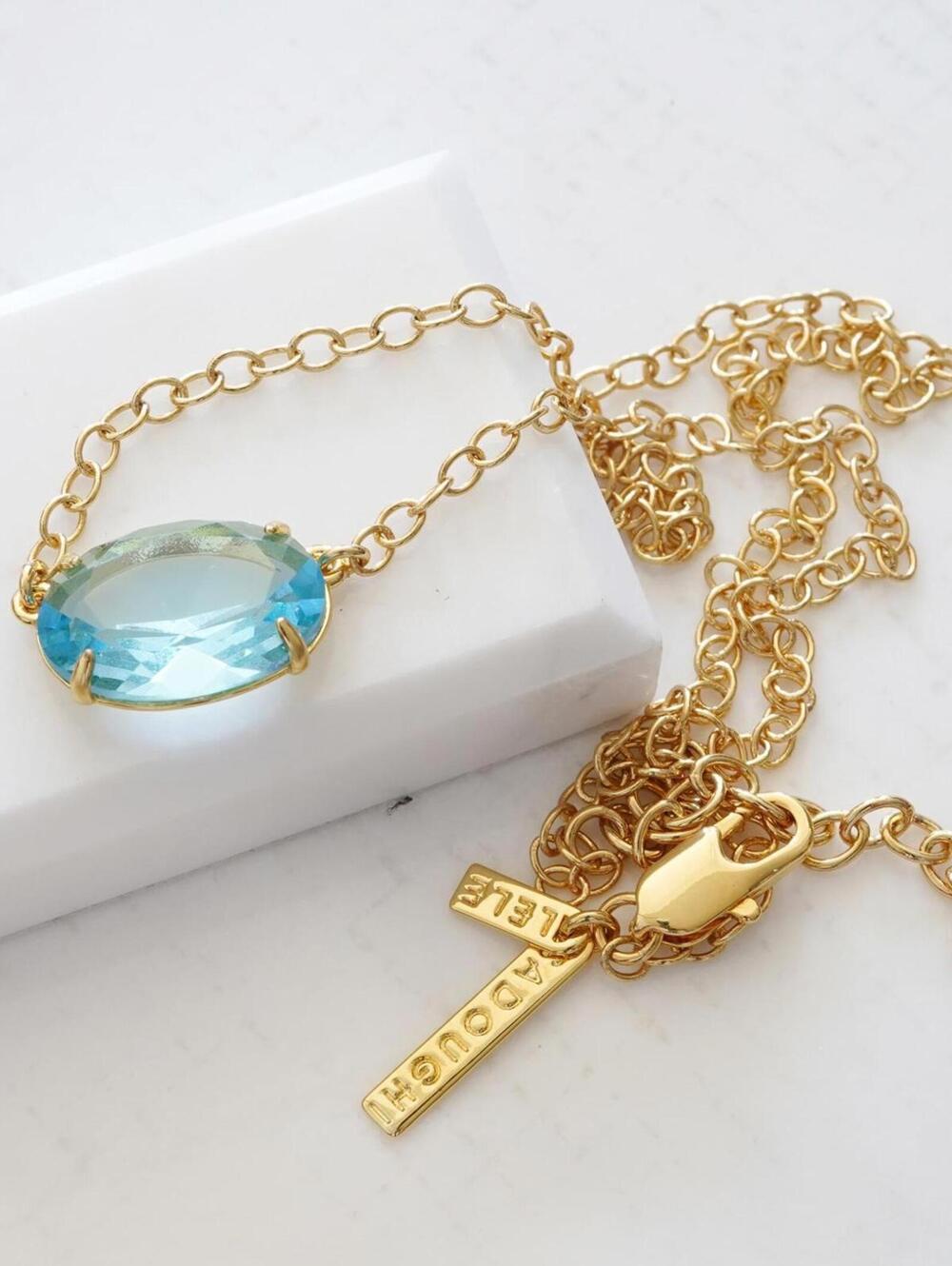 Lele Sadoughi Crystal Pendant Necklace Aquamarine